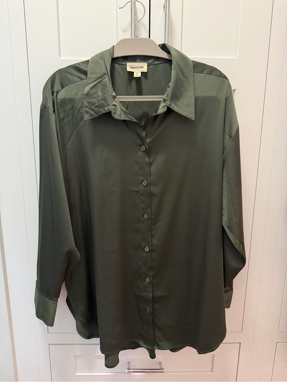 Open Edit Olive Green Button-Up Blouse